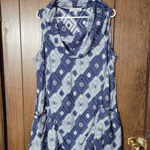 Neon Buddha Sleeveless Tunic Top Sz XL Blue Boho Hippie Cowl Neck Flare Pockets - Picture 1 of 14